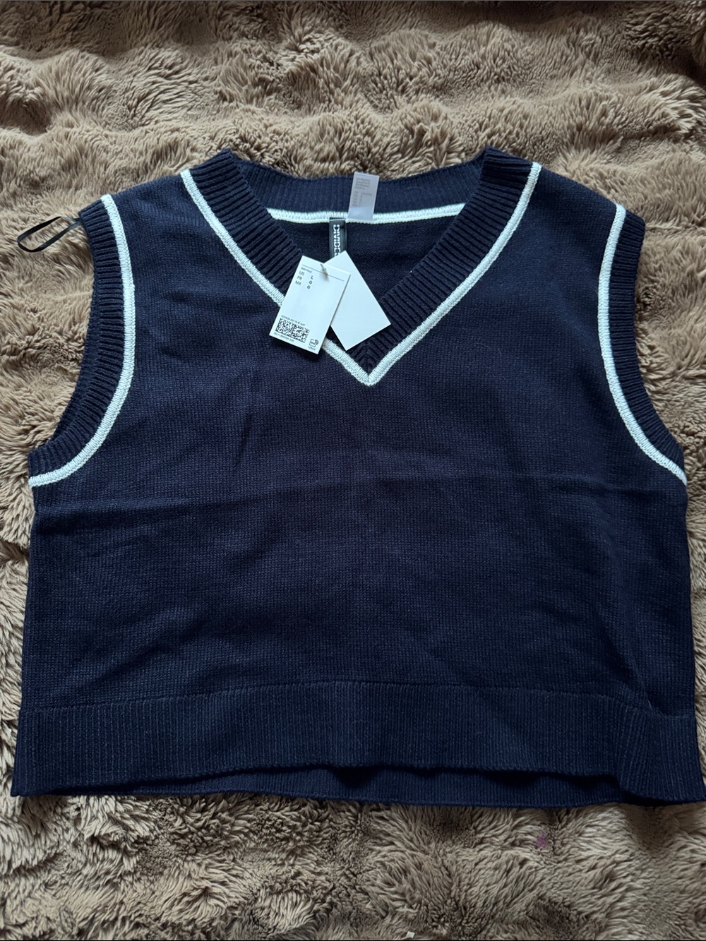 H&M Navy V-Neck Sleeveless Sweater Vest with White Trim